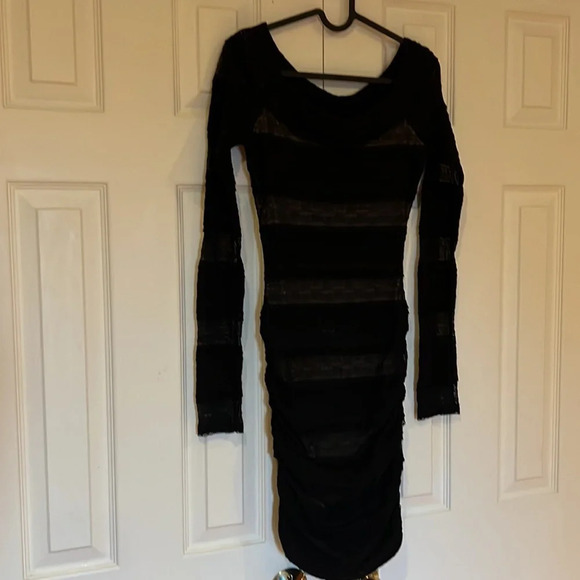 BCBG maxazria black lace on Nude body corn long sleeve HALLE dress - Picture 5 of 14